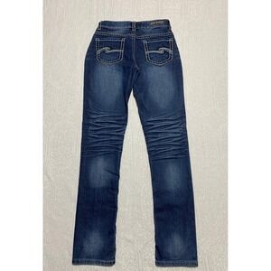 Red Rivet Jeans Skinny Distressed Embroidered Juniors Size 9 Blue Whiskers Faded